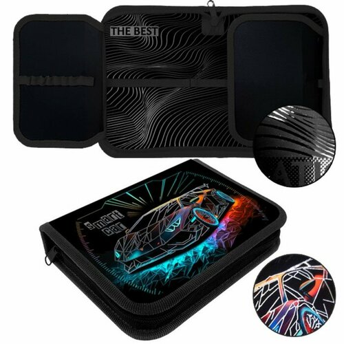 Пенал 1 секция 140 х 200 х 40 мм 2 откидные планки текстильный ПКТ 09-22-19 Smart car рисунок с 3D эффектом металлика 72202 713₽