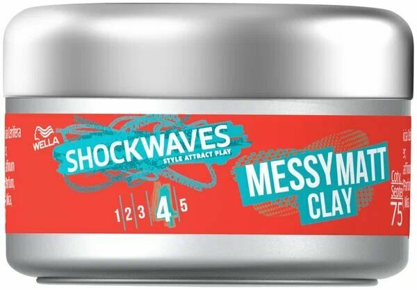 WELLA shockwaves messy matt clay моделирующая глина для волос сильной фиксации, 75 мл (из Финляндии)