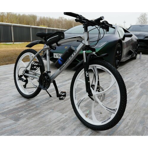 Велосипед горный RICHIESTO 24 колёса Алюминиевые кованные литые диски Спортивный серо-черный матовый 25500₽