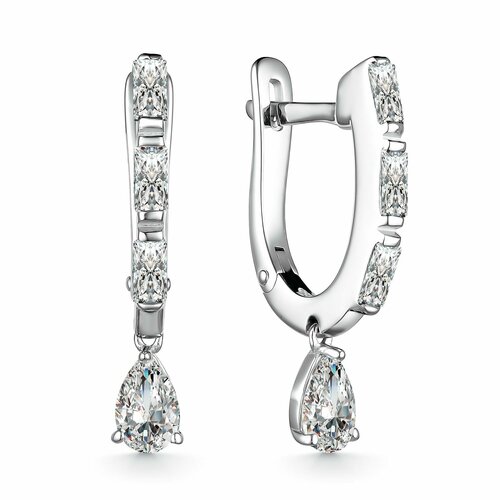 Серьги с подвесками MINERAL NATION, серебро, 925 проба, фианит, горный хрусталь, длина 2.4 см, , серебристый