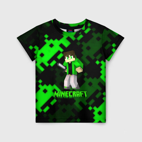 Детская футболка 3D Minecraft персонаж из игры, 176 см (16 лет), белый