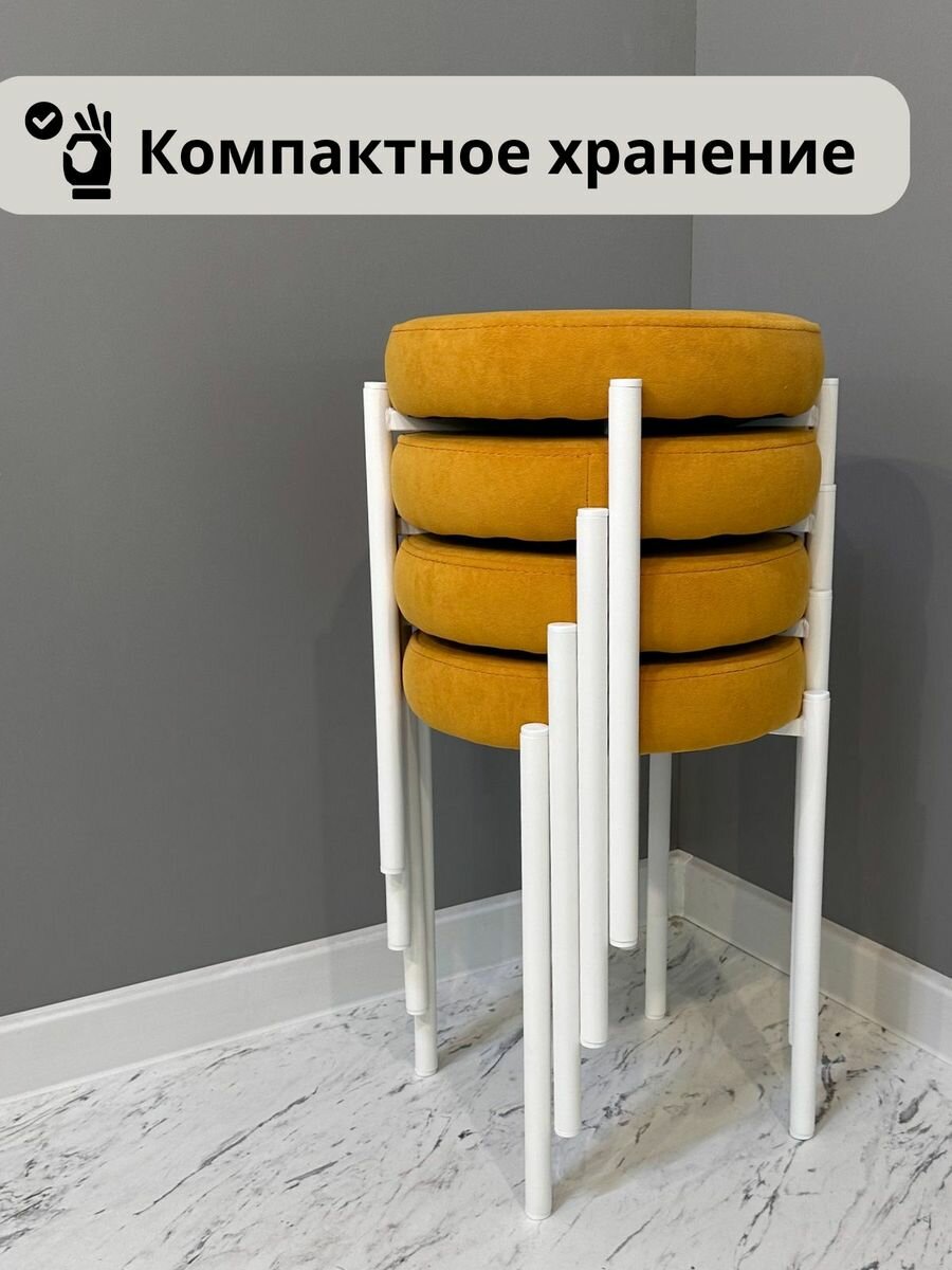 Мягкий табурет yellow для кухни, белые ноги (Комплект из 4шт.) — фото 1