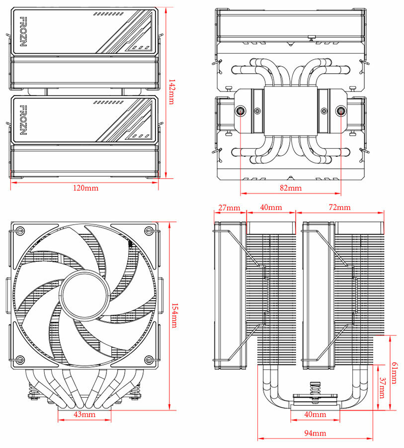 Кулер ID-Cooling LGA1700/1200/115x/AM5/AM4 (2*120mm fan, 500-2000rpm, 78CFM, 29.9dBA, 270W TDP, 4-pin PWM/5V 3-pin ARGB ) RET - фото №14