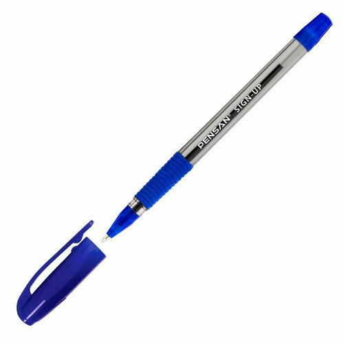 Ручка шариковая прозрачный корус резиновый упор (Pensan) SIGN-Up синяя/масло/конус, 1,0мм арт.2410/12BLUE. Количество в наборе 12 шт.