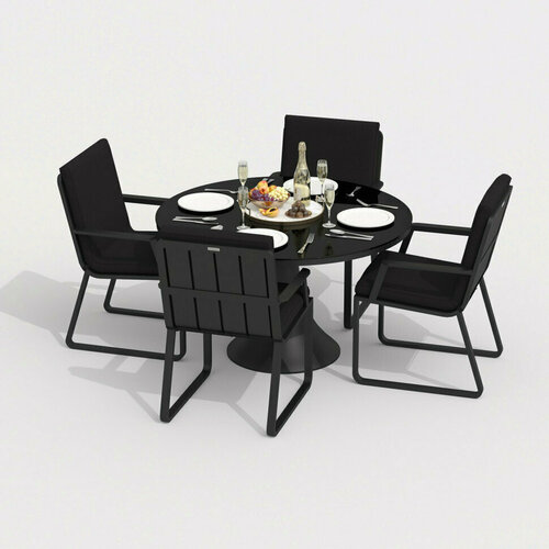 Обеденная группа DIVA ALBA каркас карбон / стол стекло диа 110 / ткань черная