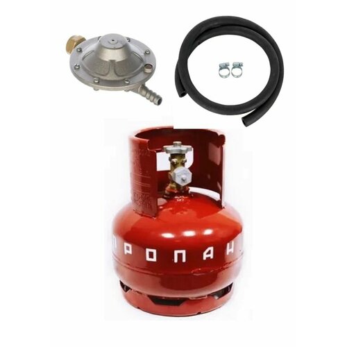 Комплект ГОСТ Баллон газовый 5 литров пустой с ВБ-2 НЗГА Шланг пропановый d-9мм 2м Редуктор пропановый РДСГ-1-12 Беларусь 2хомута для подключения к газовым плитам 5609₽