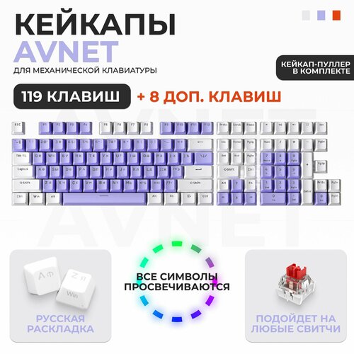 Кейкапы для механической клавиатуры (набор кейкапов на клавиатуру), белый фиолетовый оранжевый