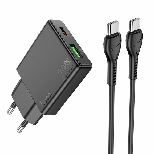 сзу 2usb type c mrm mr24c 5v 2 4a 1 2м black СЗУ, 1 USB 3.0 QC+1 PD 20W (N38), HOCO, Type-C to Type-C, черный