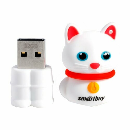 Флешка Smartbuy Wild series Котенок, 32 Гб, USB 2.0, чт до 25 Мб/с, зап до 15 Мб/с, белая флешка smartbuy wild sb16gbhpg 16 гб pink