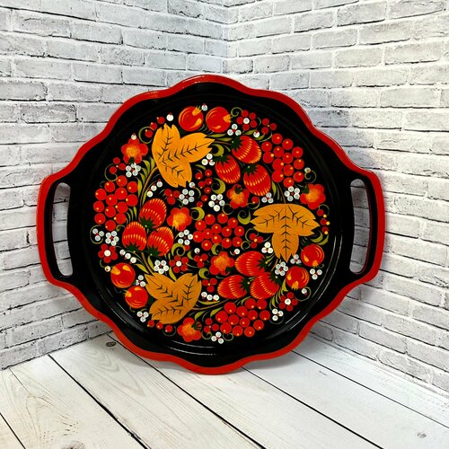 Поднос с ручками 250290 мм тарелка деревянная с росписью Хохлома 1563₽