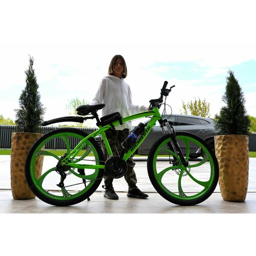 Велосипед горный RICHIESTO на литых дисках 26 дюймов дисковые тормоза рама 185 ярко зеленый 27700₽