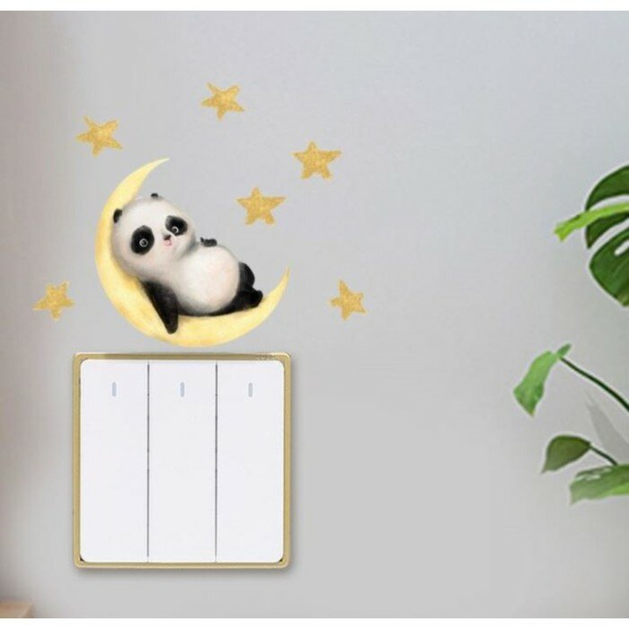 Интерьерная наклейка КНР "Панда на месяце", светится в темноте, на выключатель, пластик, 10х12 см