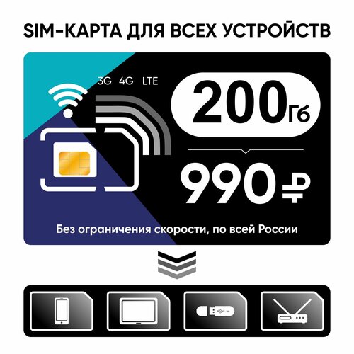 SIM-карта для всех устройств безлимитный интернет и раздача сим карта для всех устройств интернет и раздача 300гб за 990