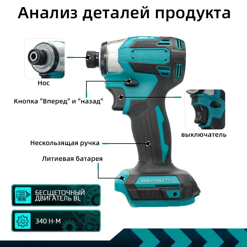 Изображение Ударный винтоверт, Действует как гаечный ключ и отвертка,18 В, без АКБ и ЗУ