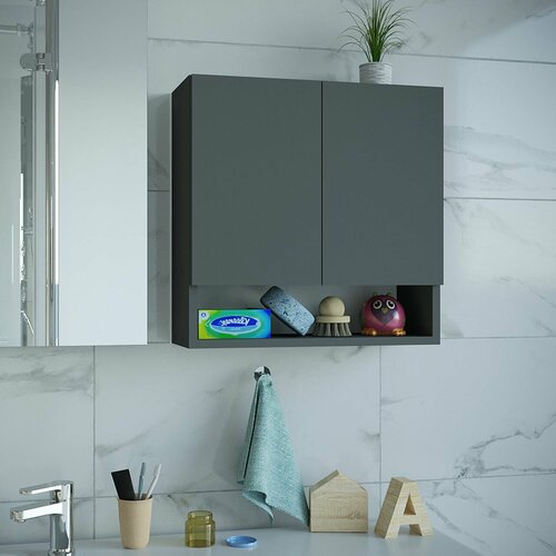 Шкаф навесной с нишей 50 см графит для ванной и туалета Уклад