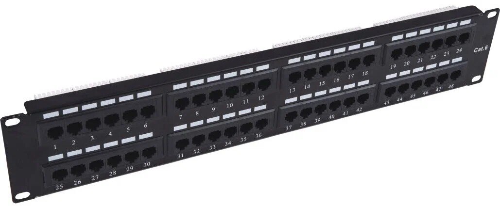 Патч-панель 19" Neomax [NM-PP-2U48P-UC5E-D-108-BK] 2U, 48 портов, кат.5E, UTP, Dual IDC, цвет черный
