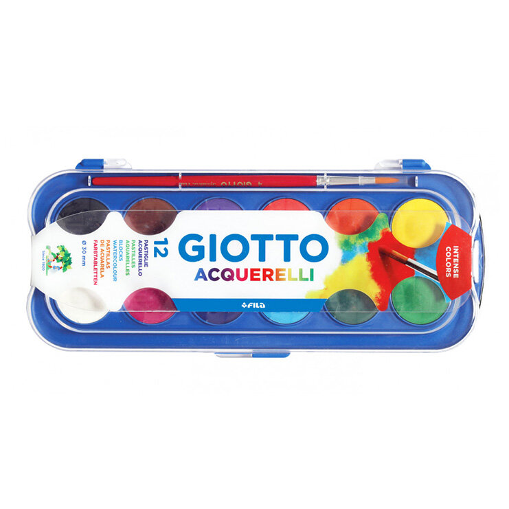 Набор красок акварельных Giotto Watercolors, сухие, в таблетках, 30 мм,12 цветов Пластиковая коробка