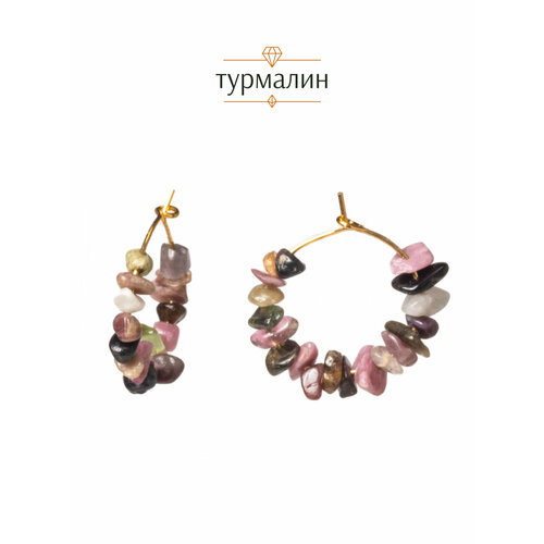 фото Серьги конго brandlove, турмалин, размер 23 мм, зеленый, розовый, черный