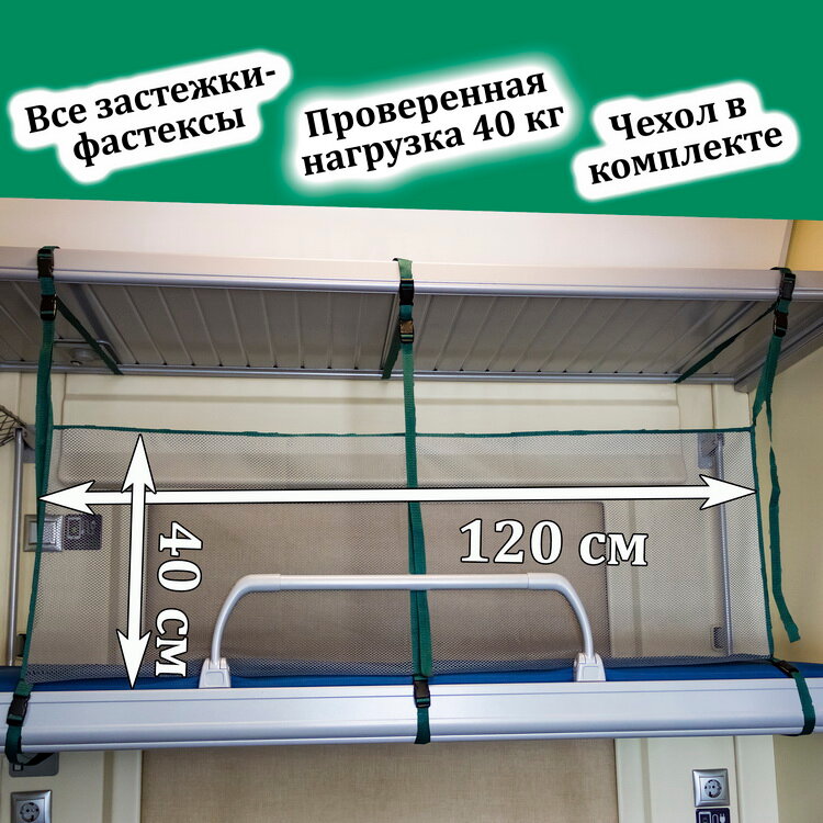 фото Бортик для поезда, сетка для поезда, жд манеж, для нижней и верхней полки (длина 120 см, высота 40 см) серо-зеленый