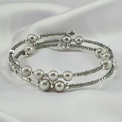 Браслет Жемчужина Юга жемчуг пресноводный гематит размер 17 см серый 2347₽