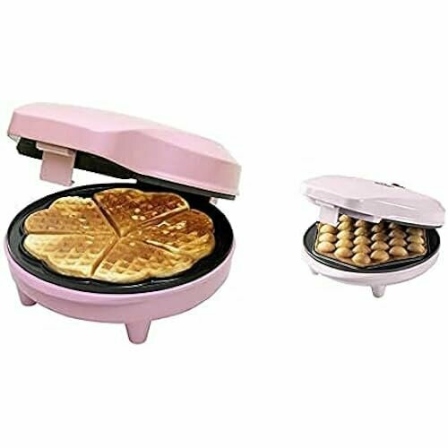 Bestron Вафельница для классических вафель-сердечек и пузырьковых вафель в ретро-дизайне 700 Вт цвет розовый 1629400₽
