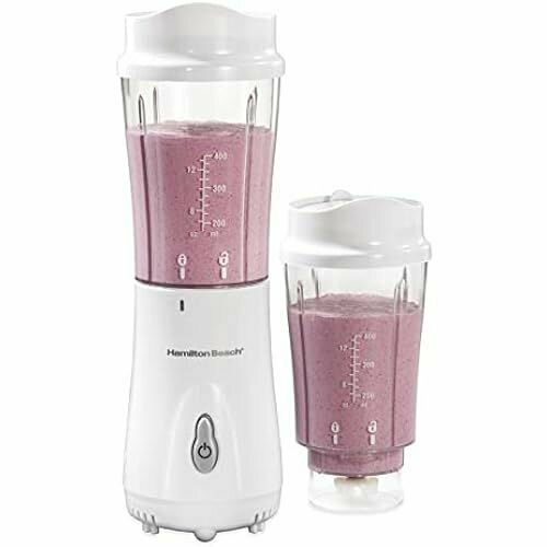 Персональный блендер Hamilton Beach 51102V для коктейлей и смузи с 2 переносными дорожными емкостями без содержания бисфенола А 400 мл белый 1503000₽