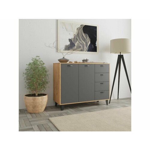 Комод Катрин-12 Дуб крафт золотой/Графит серый