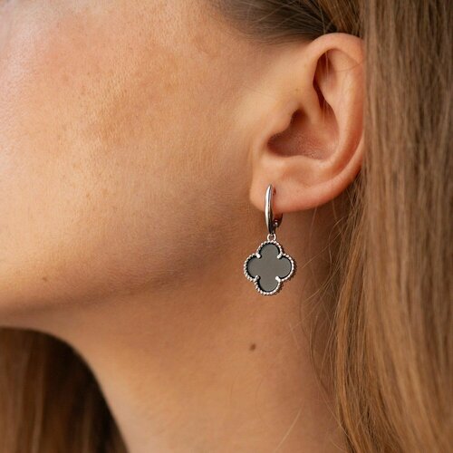 Серьги Sirius Jewelry, серебро, 925 проба, родирование, оникс, размер 15 мм, длина 3 см, , серебристый/черный