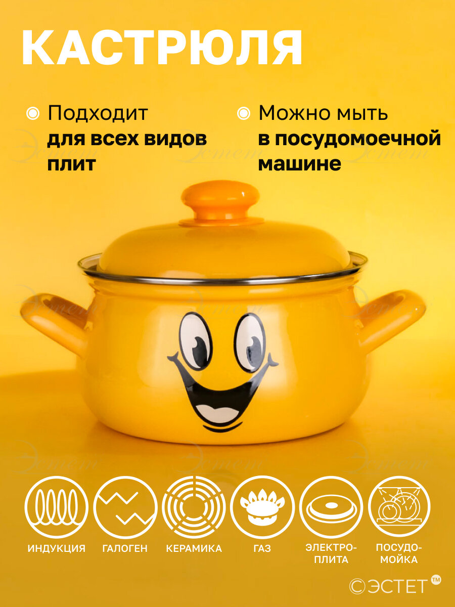 Кастрюля эмалированная для плиты 2.0 л