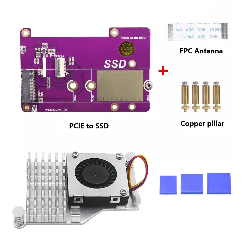 Расширительная плата SHCHV для Raspberry Pi 5 с поддержкой M.2 NVMe SSD, 2280-Cooler