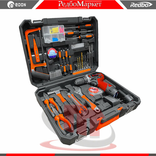 Дрель-шуруповерт аккумуляторная Edon CF-1201N с набором ручного инструмента 50 предметов 5138₽