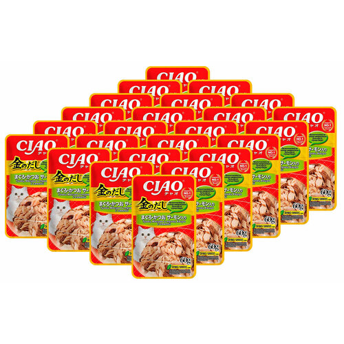 INABA CIAO KINNODASHI для взрослых кошек с тунцом Магуро, тунцом Кацуо и семгой пауч 60 гр NEW 60 гр х 24 шт