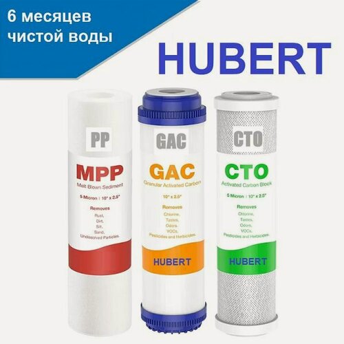 Изображение товара Комплект картриджей HUBERT для систем обратного осмоса, подходит для USTM, Atoll, Raifil, Aqwatech, Атолл