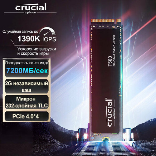 Внутренний твердотельный накопитель Crucial T500 2 ТБ Gen4 NVMe M2 до 7400 Мбс 16700₽
