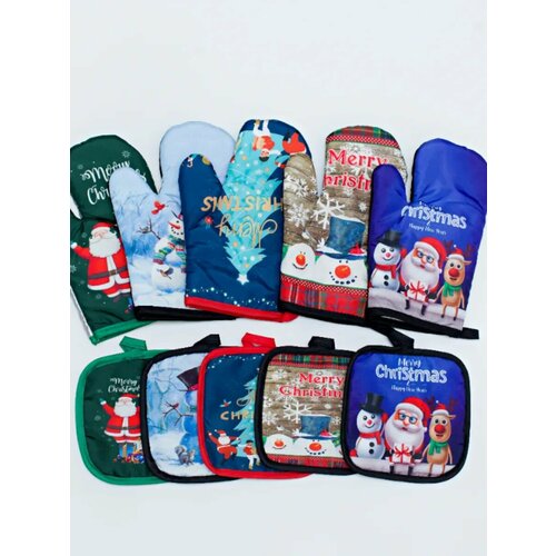 Прихватки кухонные набор для горячего с рукавицей новогодние ассортимент 349₽