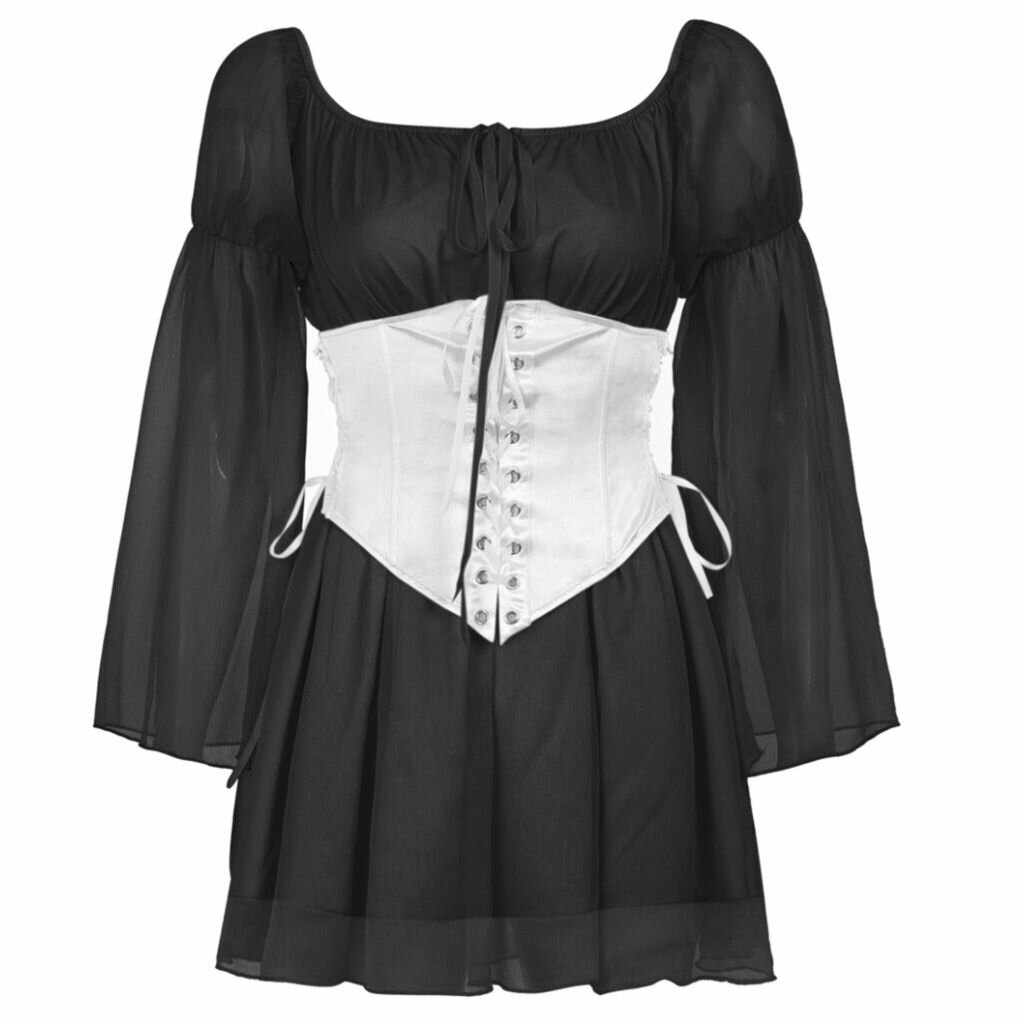 Винтажное шифоновое платье в пляжном стиле с корсетом, бандажное ажурное бюстье, шикарные платья широкими рукавами, комплект из 2 предметов