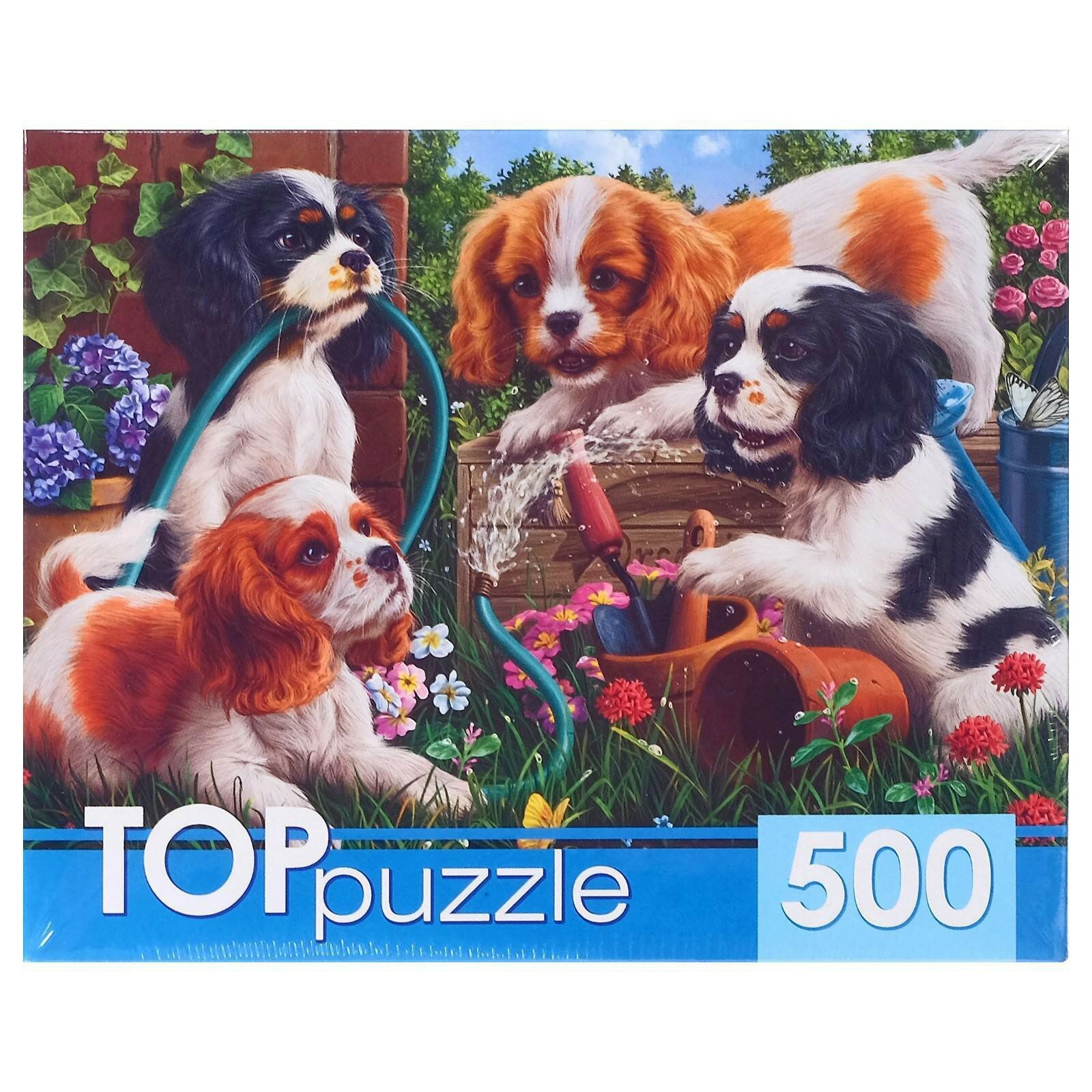 Puzzle-500 "ЩЕНКИ СПАНИЕЛЯ В САДУ" ( ХТП500-5726) Рыжий кот - фото №2