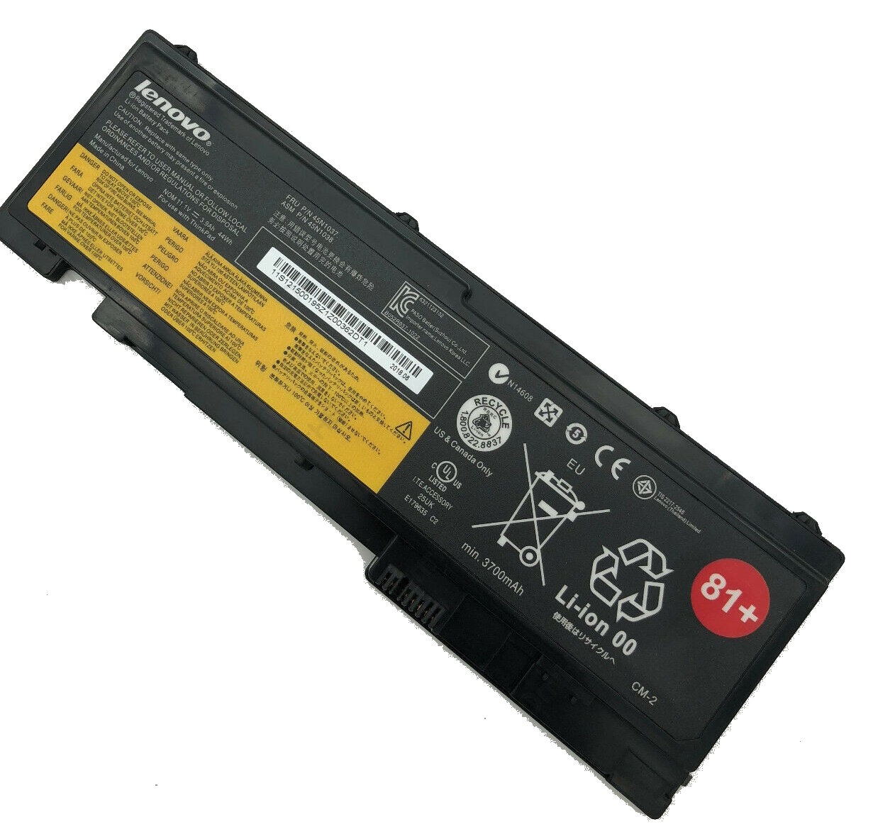 Аккумулятор для Lenovo ThinkPad T420S, T430S, (45N1037, 42T4845), 81+, 44Wh, 3900mAh, 11.1V