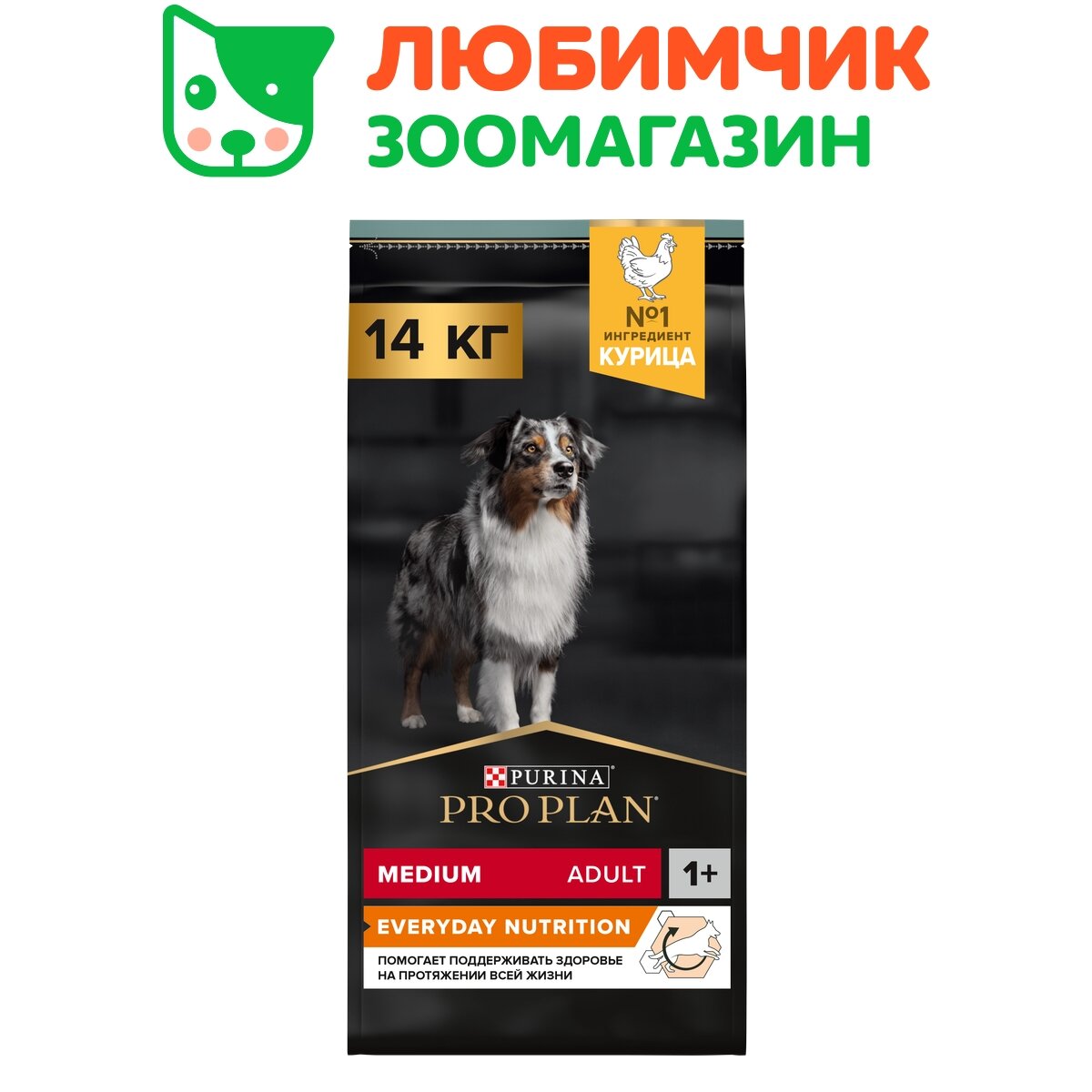 Pro Plan корм для взрослых собак средних пород, с высоким содержанием курицы 14 кг