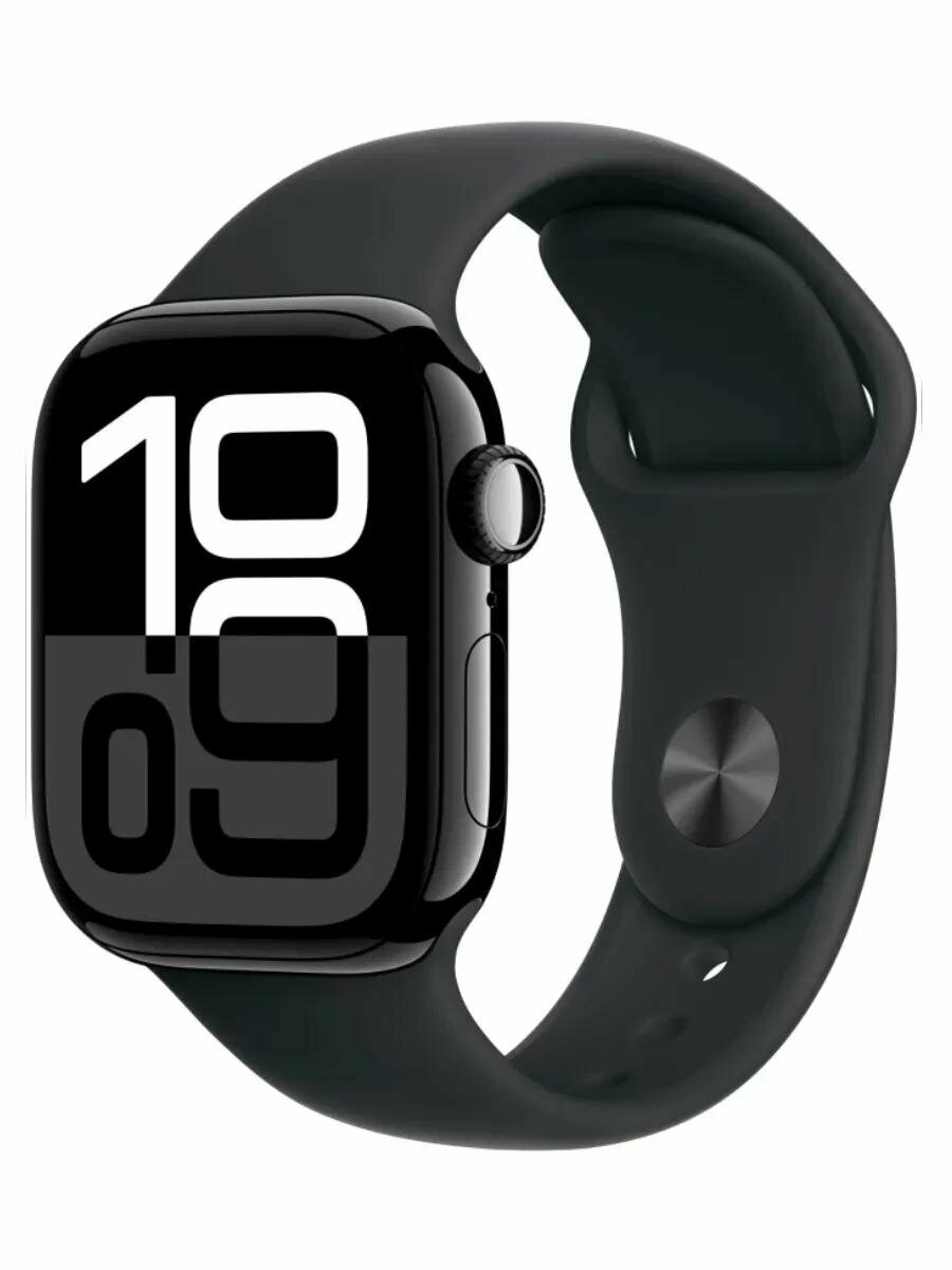 Часы Apple Watch S10 42mm Aluminum GPS Jet Black/black SB алюминий, черный, S/M