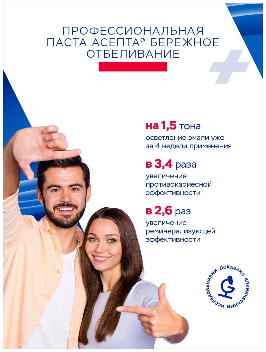 Изображение Зубная паста Асепта Plus Бережное отбеливание, Расщепляет зубной налёт 75 мл, 110 г Тюбик без картонной коробки.