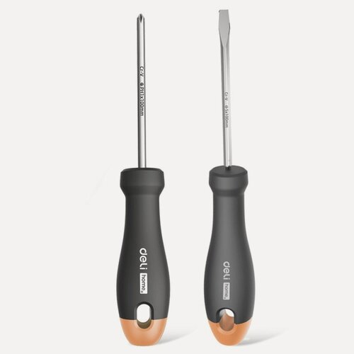 Изображение товара Набор отверток 2шт Deli "Home Series Gray" HT1002C (SL5x100+PH1x100, Cr-V, Soft Touch, эксклюзивный дизайн)