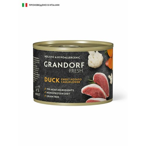 Консервы для собак Grandorf Fresh, паштет из утки с бататом и цветной капустой, упаковка 200 гр х 6 шт