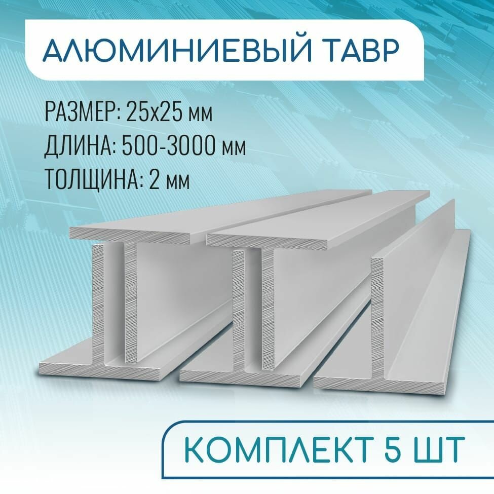 Т образный профиль алюминиевый 25x25x2 3000 мм набор 5 изделий по 300 см