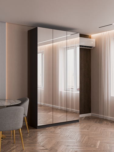 Изображение товара Шкаф распашной Индра - 1 с зеркалами и ящиками | ЛДСП Графит