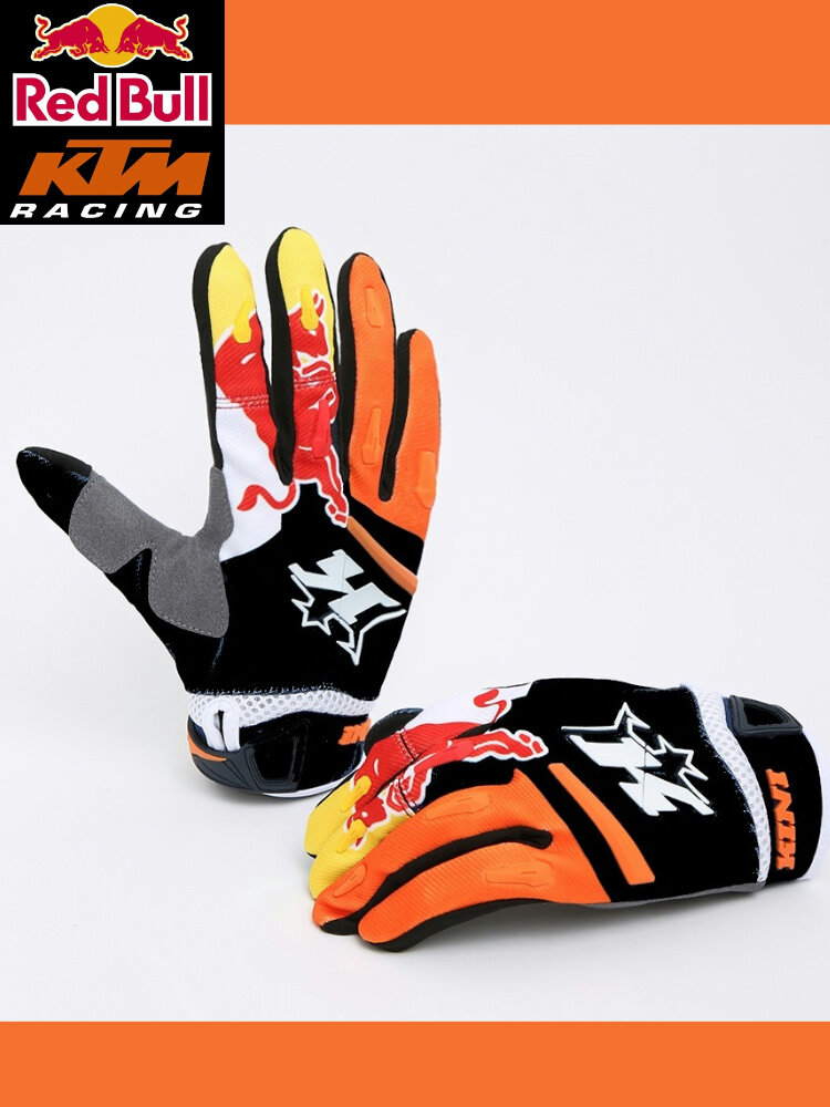 KTM Red Bull Летние мотоциклетные перчатки KINI Moto Mtb MX DH XC ktm gloves red bull текстильные мужские воздухопроницаемость сенсорные лето перчатки INT L оранжевый/черный L ktmbk