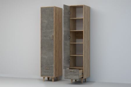 Пенал П-1 ЭГО для дома Камень тёмный и Дуб Крафт Золотой ширина 40 см с полками в гостиную в спальню