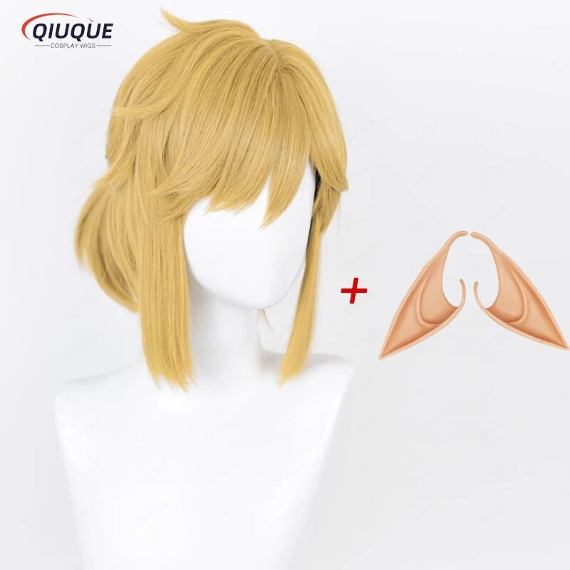 Косплей парик Link, золотистый + уши, QIUQUE