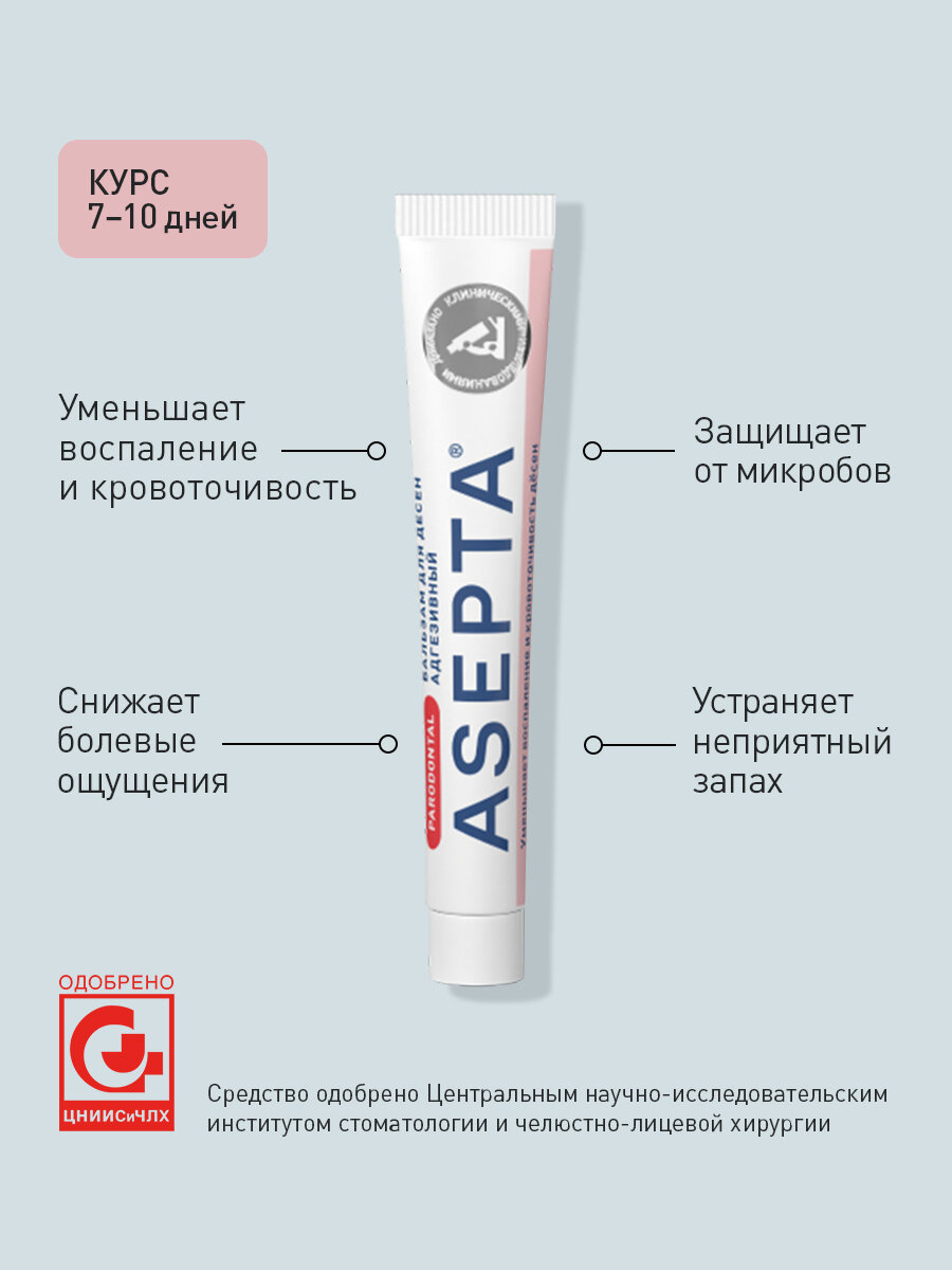 Картинки Бальзам для десен адгезивный от кровоточивости ASEPTA, 10 г