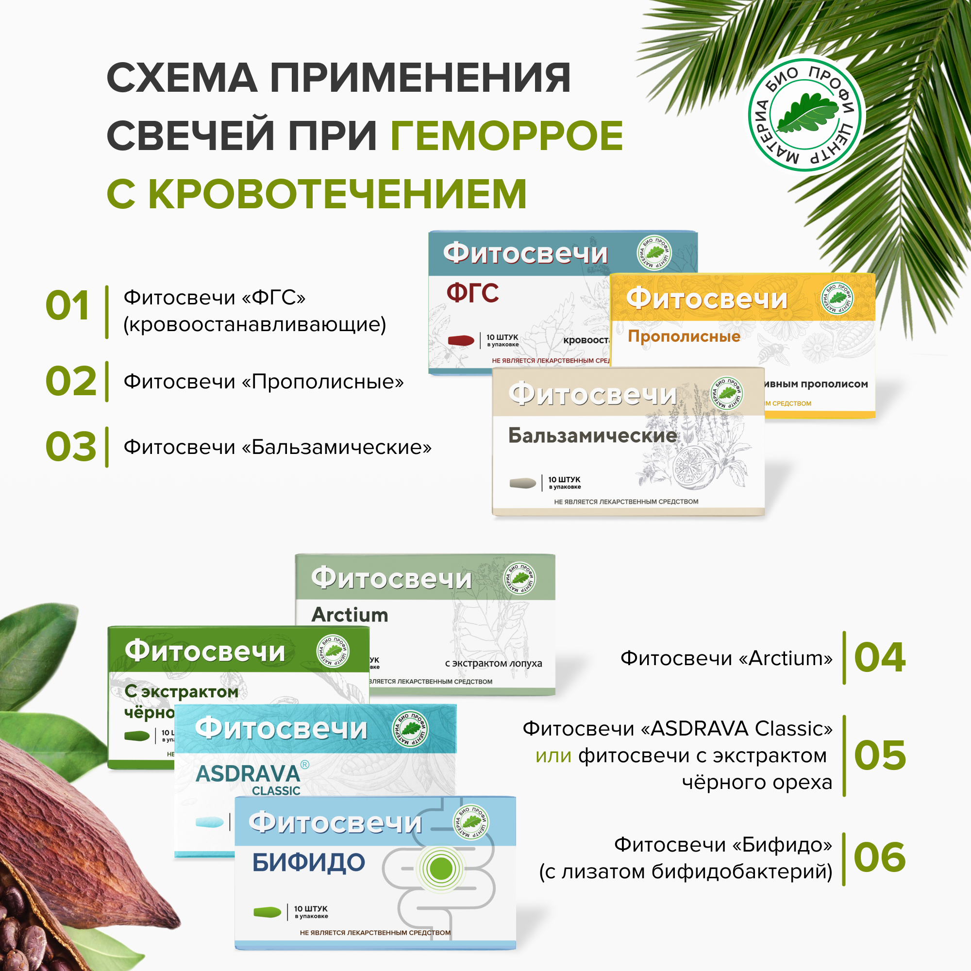 Картинки Набор свечей против геморроя (при кровотечении), 12 уп. (свечи ФГС, Прополисные, Бальзамические, Arctium, Бифидо и др.)